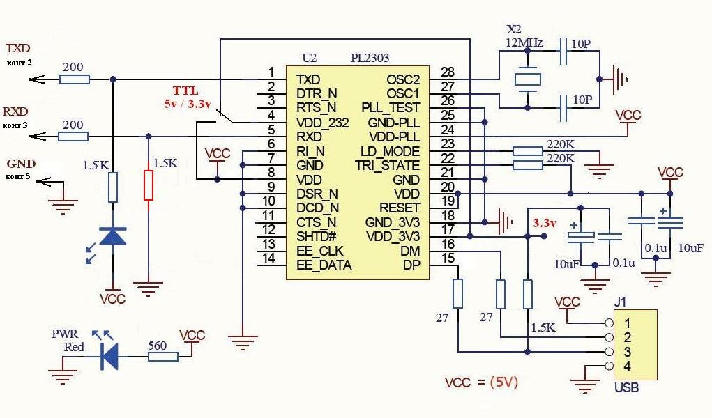 Конвертер USB-TTL на микросхеме CH Схема, характеристики. Установка драйвера.